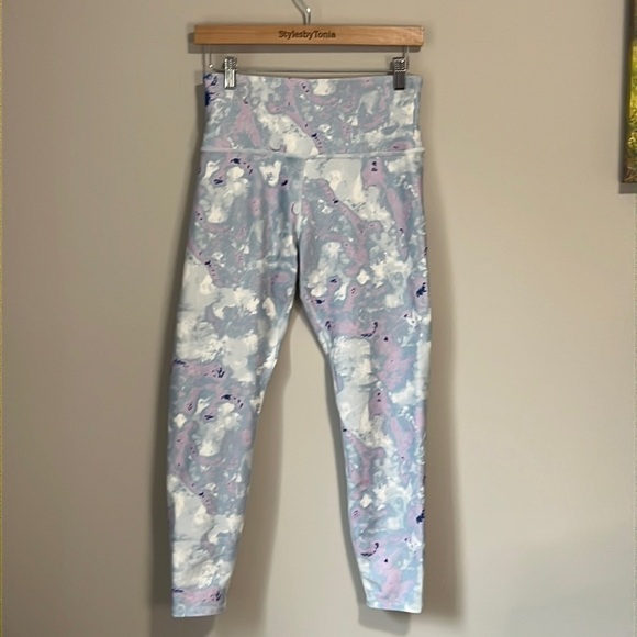 Wildfox Legging Sweat Watercolor Spill Tie Dye Blue Pant High Waist Sz Large - Picture 3 of 9